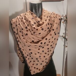 Tan Colored Polka Dot Scarf with Black Trim